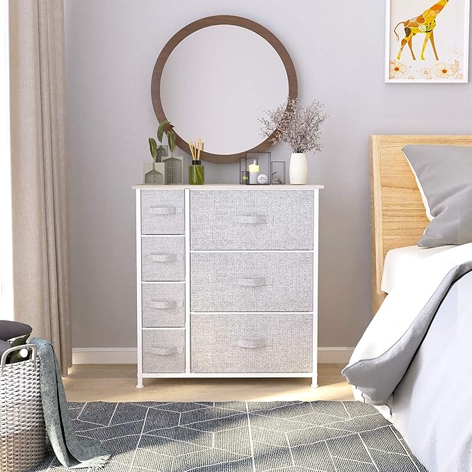 YITAHOME Dresser for Bedroom, 7 Drawers Fabric Dresser, Organizer Unit for Living Room, Hallway, Closets - Sturdy Steel Frame, Wooden Top & Easy Pull Fabric Bins