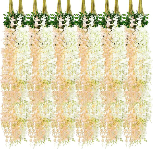 Giegxin 36 Pcs Artificial Wisteria Hanging Flowers 3.6 ft Artificial Fake Wisteria Vine Rattan Hanging Garland Silk Flowers String for Wall Home Wedding Party Greenery Decorations (Champagne,White)