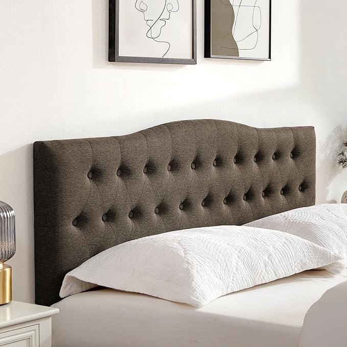 Tufted Upholstered Headboard King Size, Sturdy and Durable Solid Wood Bed headboard, Fabric Headboard Adjustable Height from 37” to 51”, Modern Button Diamond Design Head Board, Chocolate