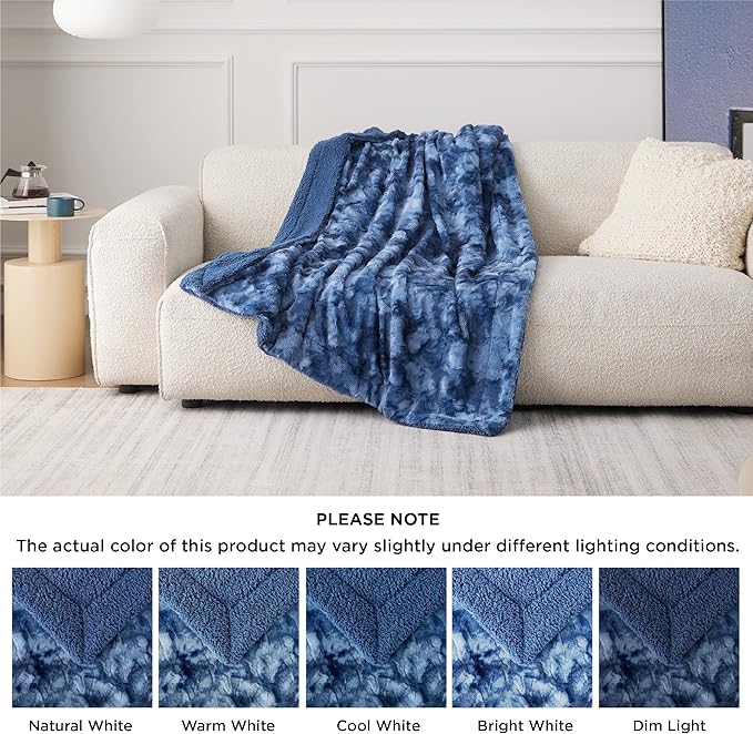 Bedsure GentleSoft Sherpa Fluffy Throw Blanket - Fleece Warm and Cozy Throw for Women Gift, Plush & Fuzzy Faux Christmas Fur Blanket for Couch, Sofa, Bed Decor, Tie Dye Design, Indigo, 50x60 Inches