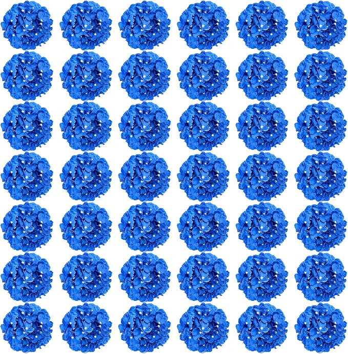 Auihiay 64PCS Royal Blue Hydrangea Artificial Flowers, Silk Hydrangea Heads with Stems, Fake Flowers for DIY Wedding Centerpiece, Home, Party, Baby Shower, Garden Decoration