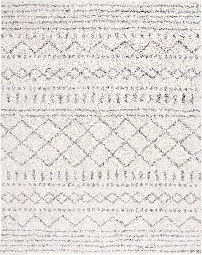 SAFAVIEH Arizona Shag Collection Area Rug - 8' Square, Ivory & Grey, Moroccan Design, Non-Shedding, 1.6-inch Thick, Ideal for High Traffic Areas in Living Room, Bedroom (ASG741F-8SQ)