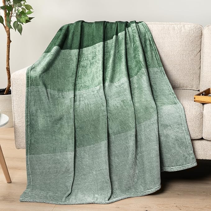 PAVILIA Green Ombre Fleece Throw Blanket for Couch, Soft Flannel Blanket for Sofa Bed Room, Plush Lightweight Emerald Forest Dark Green Gradient Blanket, Cozy Microfiber Decorative Gift Throw, 50x60