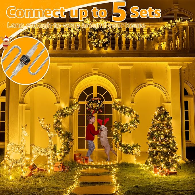 Ollny 120LED 40FT String Lights, Waterproof Connectable Christmas Lights with Timer 8 Modes, Warm White Plug in Fairy Light for Indoor Outdoor Bedroom Xmas Tree Holiday Party Decorations