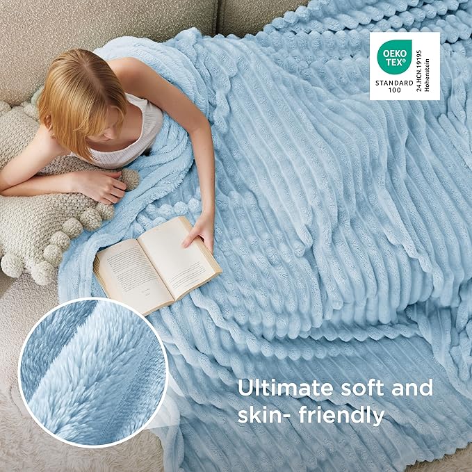 Bedsure GentleSoft Blue Fleece Blanket for Couch - Cozy Soft Blankets for Women, Cute Small Throws for Girls, Light Blue, 108x90 Inches