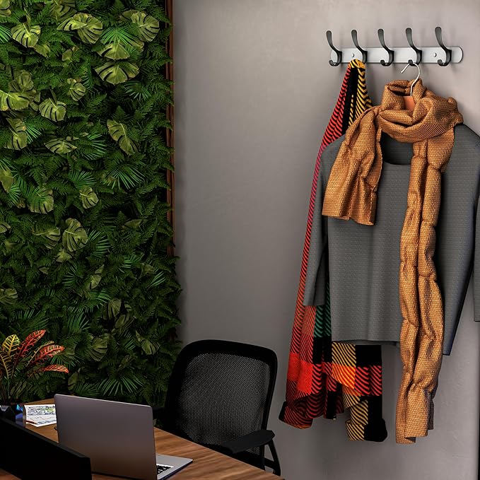 White and Black Coat Rack Wall Mounted - 16 Inch Heavy Duty Stainless Steel Matte Finish Wall Hook Rack - 5 Double Coat Hooks for Hanging Towels, Bags, Hat - Bathroom Entryway - 2 Pack