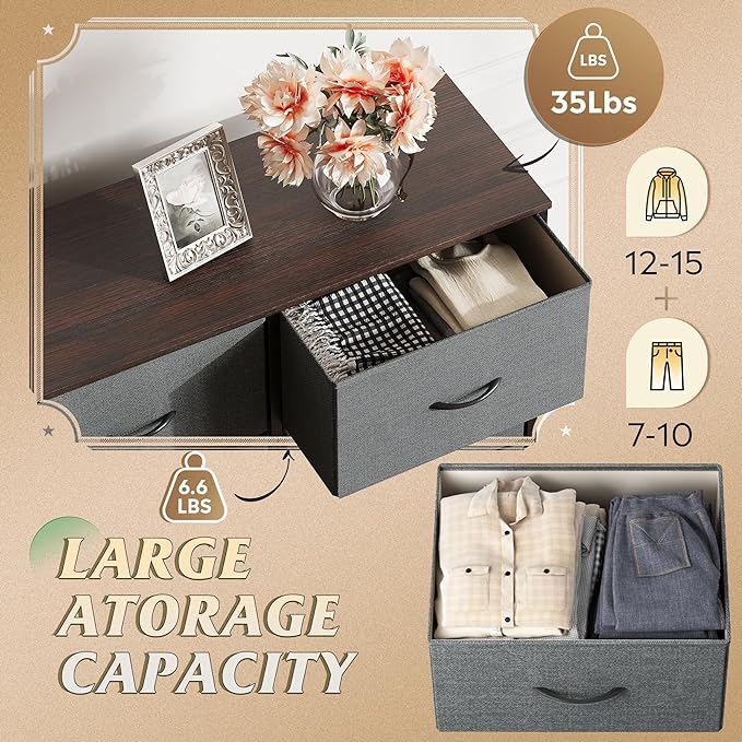 WLIVE Fabric Dresser for Bedroom, Tall Dresser with 8 Drawers, Storage Tower with Fabric Bins, Double Dressers, Chest of Drawers for Closet, Living Room, Hallway, Dark Gray