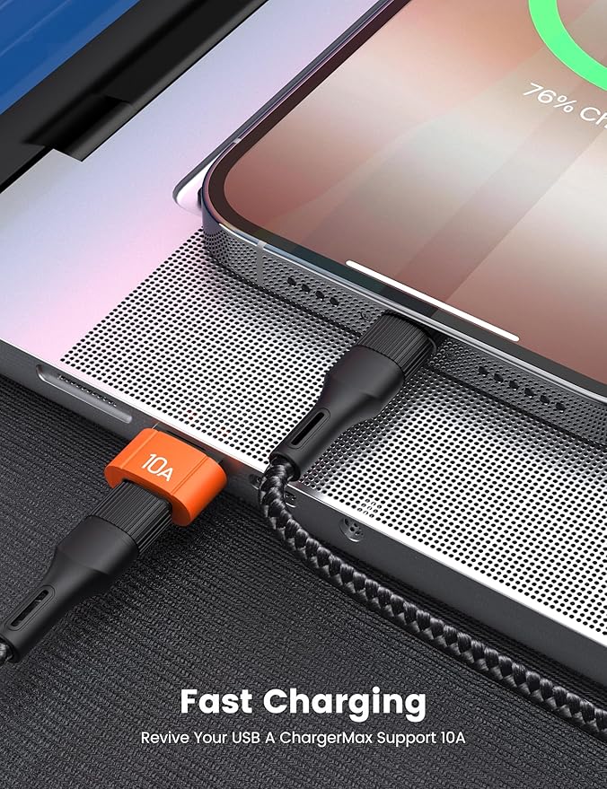 10Pack 200W USB C to USB Adapter, with Fast Charging & 480MB Data Transfer, USB C Converter for Apple Watch Ultra iWatch Series 8 7,iPhone 16 15 Plus Pro Max,Orange