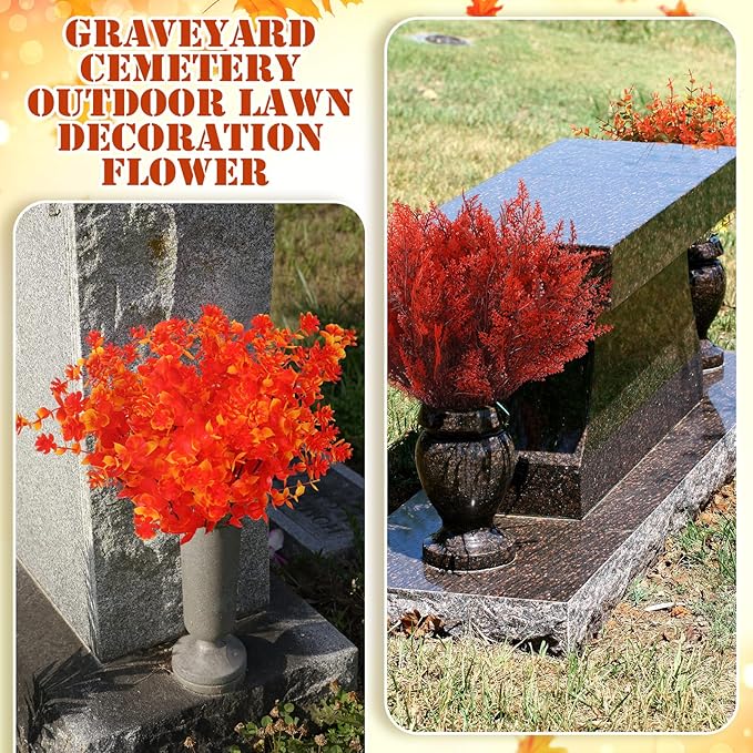 Crowye 40 Bundles Artificial Fall Flowers for Outdoor Decoration UV Resistant Faux Mums Plastic Plants for Garden Cemetery Porch Window Fireplace Patio Home Indoor Autumn Thanksgiving Fall Decor