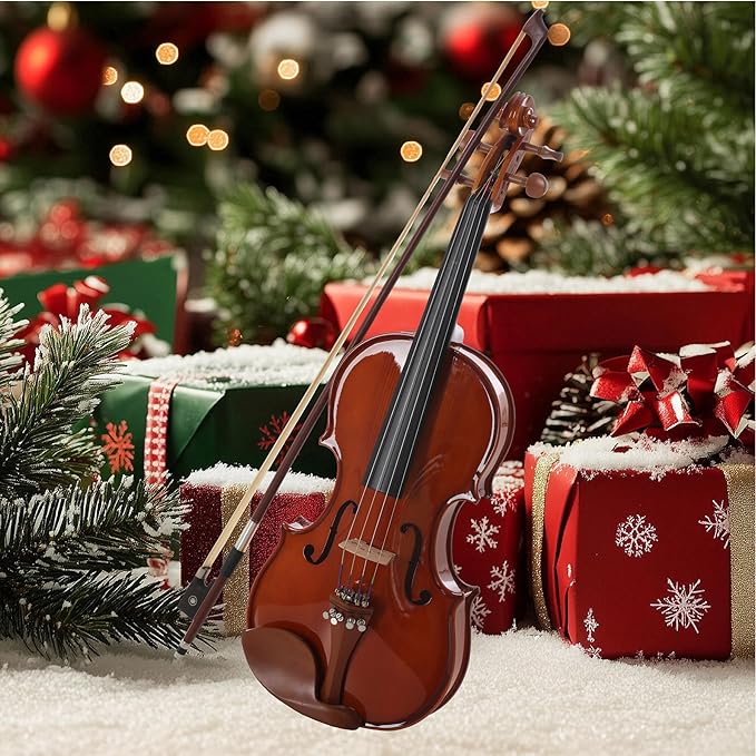 Cecilio 1/2 Size Natural Varnish Violin for Beginners, Hand-Carved Solid Spruce Top, Maple Back & Sides, Full Fiddle Kit with Hard Case, Bows, Rosin, Shoulder Rest, Lesson Book