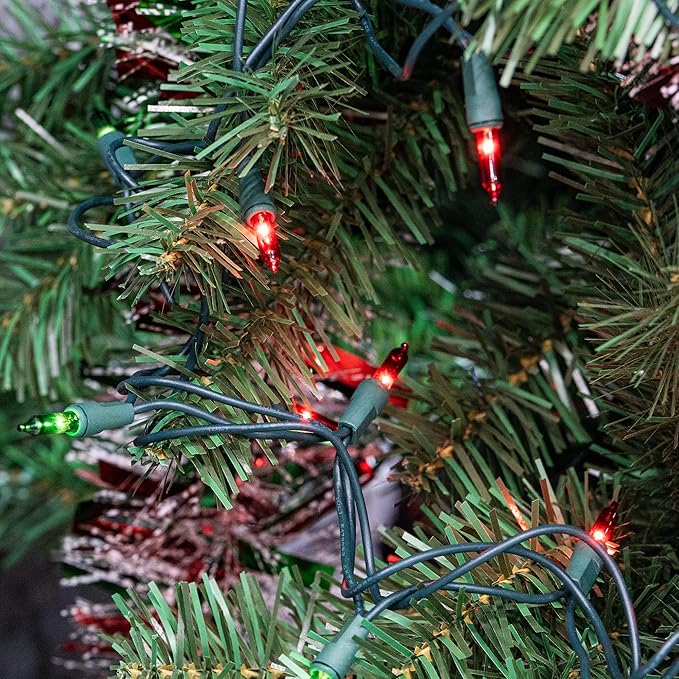 Dazzle Bright Red and Green Christmas Mini String Lights, 20FT 100 Count Incandescent Waterproof Fairy Lights Plug in, Connectable Christmas Decorations for Indoor Outdoor Home Party Garden Yard