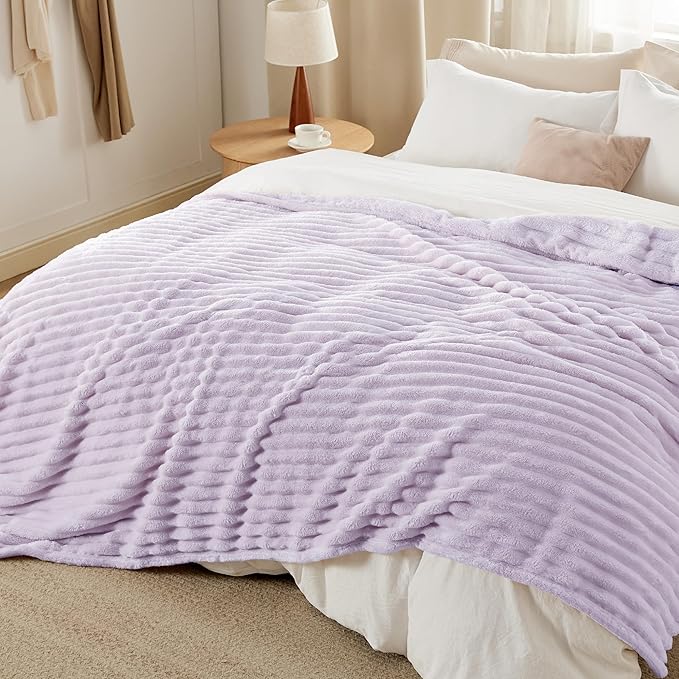 Bedsure GentleSoft Lavender Fog Fleece Blanket for Couch - Cozy Soft Blankets for Women, Cute Small Throws for Girls, 90x90 Inches