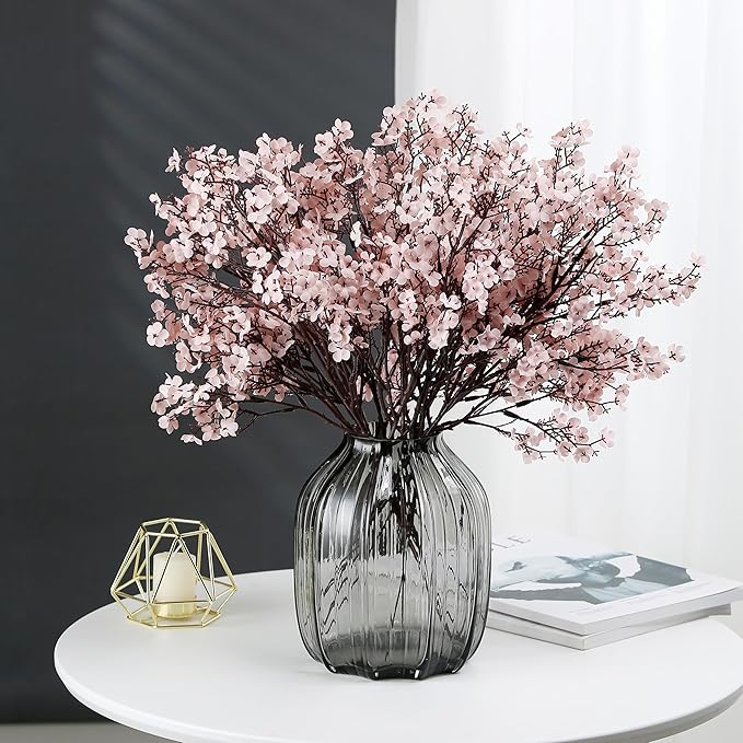 JAKY-Global Babys Breath Fabric Cloth Artificial Flowers 6 Bundle European Fake Silk Plants Decor Wedding Party Decoration Bouquets Real Touch DIY Home Garden (Autumn Pink-6pcs)