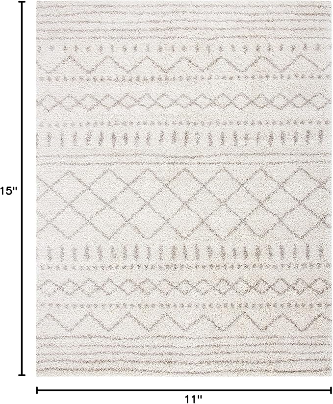 SAFAVIEH Arizona Shag Collection X-Large Area Rug - 11' x 15', Ivory & Beige, Moroccan Design, Non-Shedding & Easy Care, 1.6-inch Thick Ideal for High Traffic Areas in Living Room, Bedroom (ASG741A)