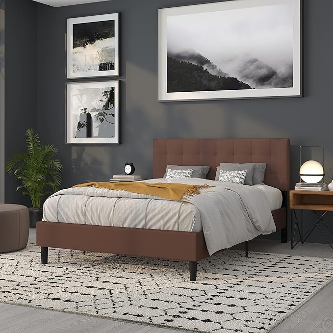 Flash Furniture Bedford Tufted Upholstered Queen Size Headboard in Dark Brown Fabric