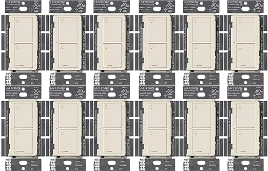 Lutron Caseta Original Smart Light Switch (Lutron Smart Hub Required), for Home, LED Lights, and Fans, 6 Amp, Single-Pole/3-Way, Neutral Required, PD-6ANS-LA, Almond, 12 Pack