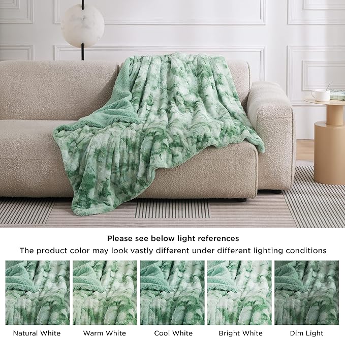 Bedsure GentleSoft Sherpa Fluffy Blanket Twin Size - Fleece Warm and Cozy Throw for Women Gift, Plush & Fuzzy Faux Fur Christmas Blanket for Couch, Bed Decor, Tie Dye Design, Sage Green, 60x80 Inches