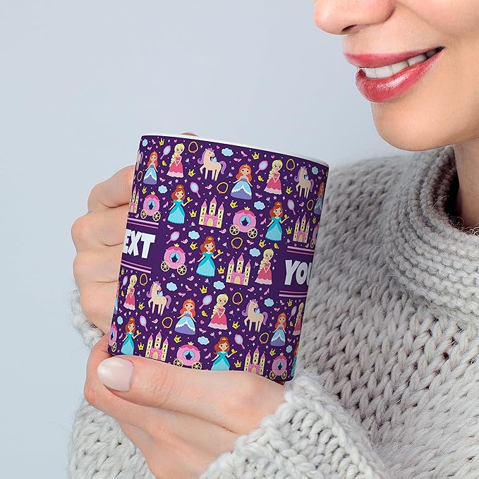 Personalized Mug for Kids - Princesses - Custom Name/Text, Ceramic Hot Chocolate/Cocoa/Coffee Cup for Girls, Birthday/Christmas/Holiday Gift - 11 oz, White Handle