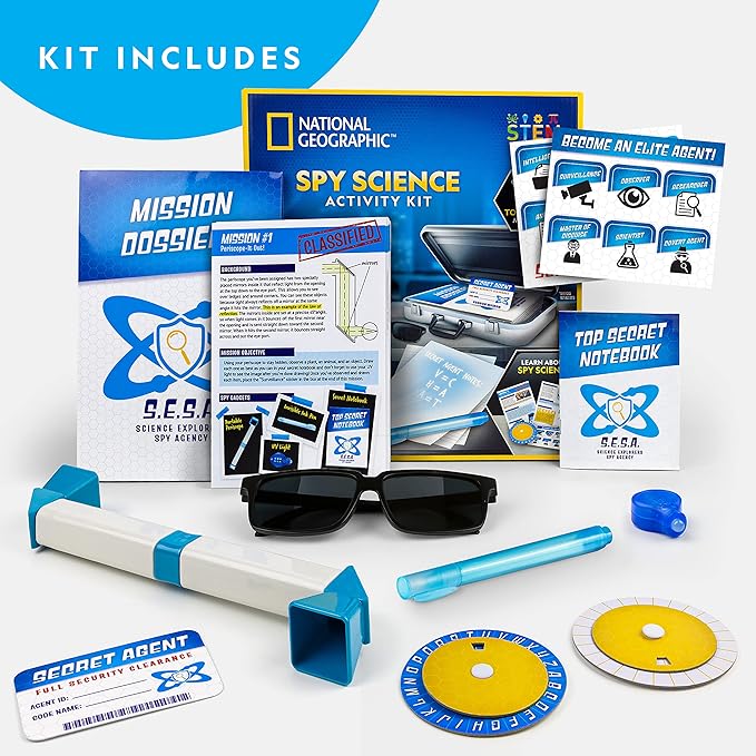 National Geographic Spy Science Kit - Kids Spy Activity Set, Complete 10 Secret Missions with Gadgets for Kids and Gear, Detective Kit, Science Kits, Pretend Play, Spy Halloween Costume