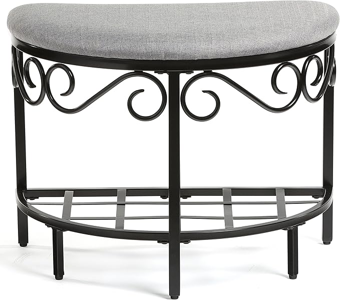 Mango Steam Half Moon Shoe Bench - Vanity Seat/Dressing Stool/Makeup Chair - Heather Gray
