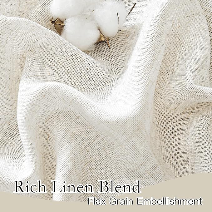 RYB HOME Semi Sheer Curtains - Flax Linen Blend Soft Short Sheer Curtains for Closet, Privacy Protection Light Filtering for Teen Girls&Boys Kids Bedroom Decor, 52/''W x 45/''L, 2 Pcs, Linen