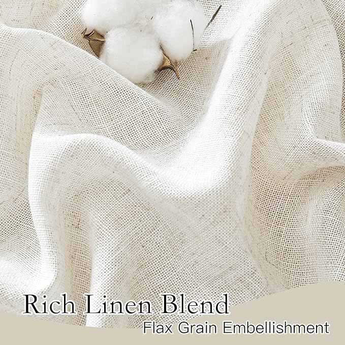 RYB HOME Linen Sheer Curtains - Semi Sheer Light Filtering Sheer Privacy Curtains, Country Rustic Window Curtains Draperies for Living Room Bedroom Patio Doorway, W 52 x L 95, 2 Panels, Linen