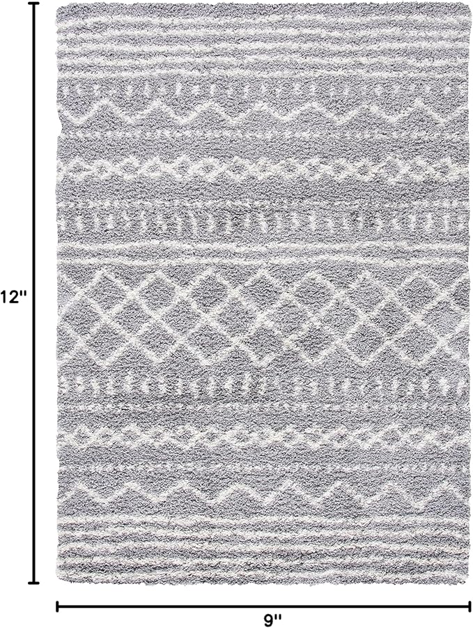 SAFAVIEH Arizona Shag Collection Area Rug - 9' x 12', Grey & Ivory, Moroccan Design, Non-Shedding & Easy Care, 1.6-inch Thick Ideal for High Traffic Areas in Living Room, Bedroom (ASG741G)