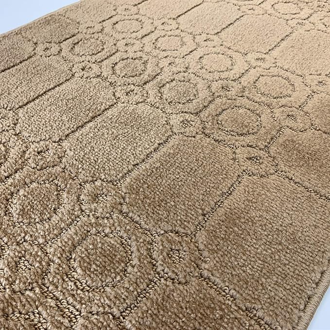Custom Size Modern Abstract Floor Carpet Runner Rug for Hallways, Slip Resistant Latex Rubber Backed, 31 inch Wide X Customized Length, Art Gold Tan, 31 inch X 32 feet