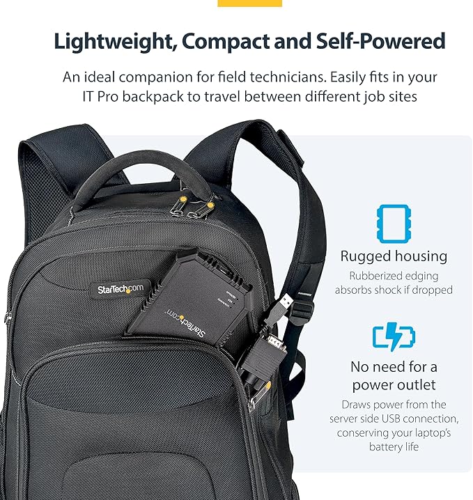StarTech.com Rugged Laptop Crash Cart Adapter, USB/VGA KVM Console, File Transfer & Video Capture, Windows/Linux/MacOS - TAA