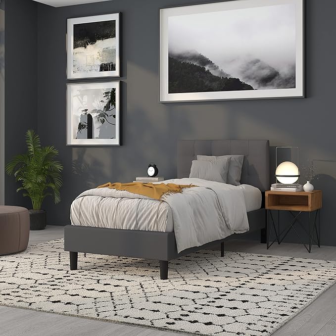 Flash Furniture Bedford Tufted Upholstered Twin Size Headboard in Dark Gray Fabric