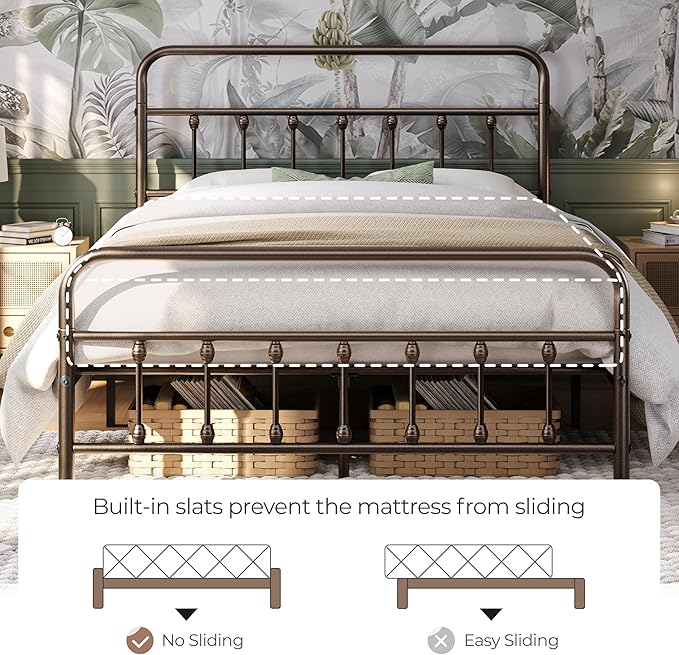 Yaheetech Classic Metal Platform Bed Frame Mattress Foundation with Victorian Style Iron-Art Headboard/Footboard/Under Bed Storage/No Box Spring Needed/Full Size Bronze