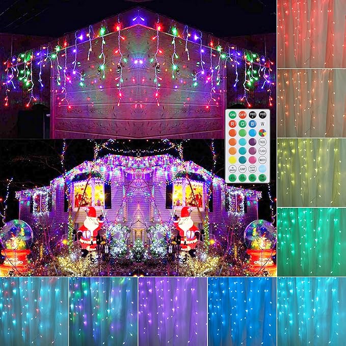 Toodour Christmas Icicle Lights Outdoor, RGB Color Changing Icicle Light with 60 Drops, 29.5ft 360 LED Christmas Lights - Window Fairy Twinkle Light for Home, Garden, Outdoor Xmas Decorations