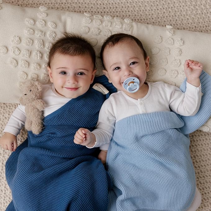 Heritage Knit Organic Cotton Receiving Swaddle Blanket for Boys - 100% Organic Soft Luxury Cotton Warm Cuddle Swaddling Crib Blanket for Newborns Infants Toddler (0-2Yrs - Denim Blue)