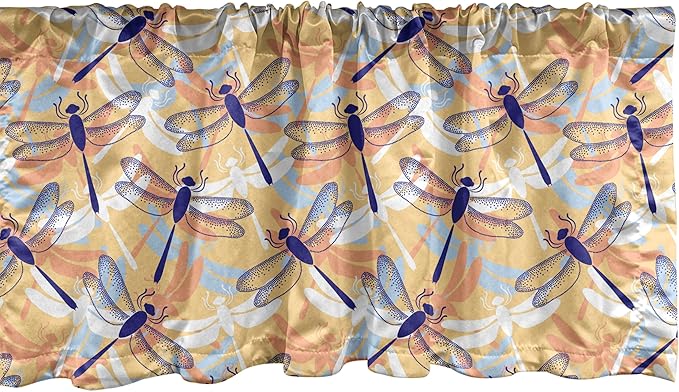Ambesonne Dragonfly Window Valance Pack of 2, Uneven Big Repetitive Winged Bug 2 Pairs of Patched Wings Flying Orange Blobs, Rod Pocket Curtain Valances for Kitchen Bedroom, 42" X 12", Sand Brown