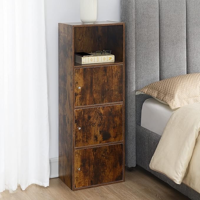 Convenience Concepts Xtra Storage Three-Door Cabinet with Shelf in Walnut Wood Finish