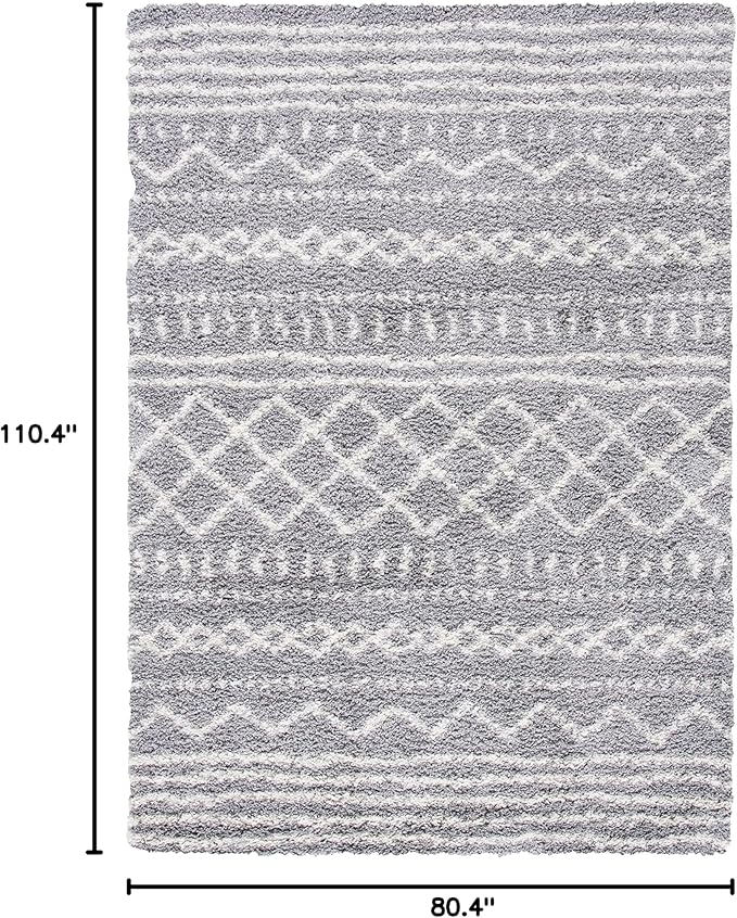 SAFAVIEH Arizona Shag Collection Area Rug - 6'7" x 9'2", Grey & Ivory, Moroccan Design, Non-Shedding & Easy Care, 1.6-inch Thick Ideal for High Traffic Areas in Living Room, Bedroom (ASG741G)