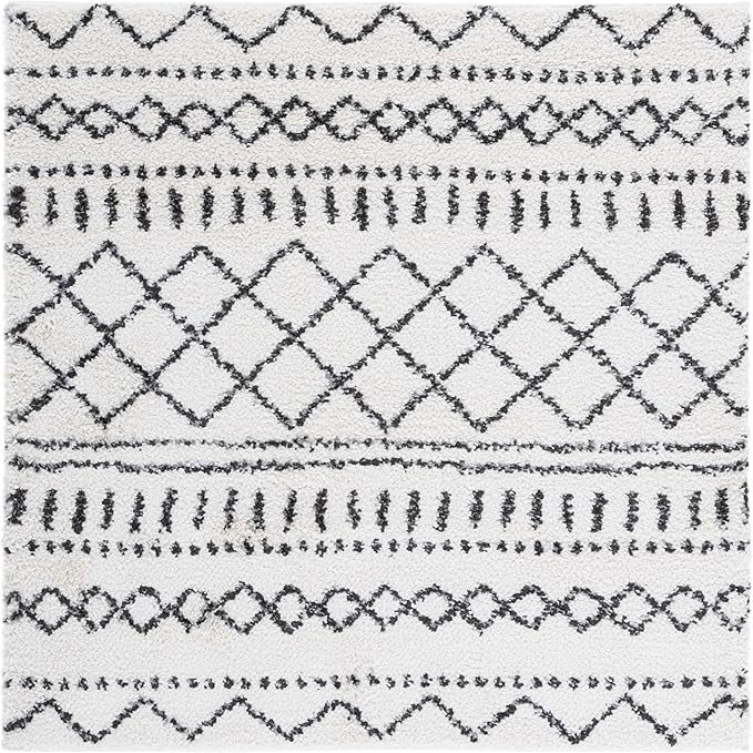 SAFAVIEH Arizona Shag Collection Area Rug - 5'1" Square, Ivory & Black, Moroccan Design, Non-Shedding, 1.6-inch Thick, Ideal for High Traffic Areas in Living Room, Bedroom (ASG741Z-5SQ)