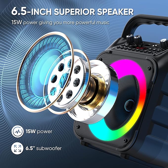 Karaoke Machine, Portable Bluetooth Speaker with 2 Wireless Microphones for Adults & Kids with Lights, Karaoke Microphone with PA System Supports USB/TF/REC/FM/AUX for Home Party Home System Packages