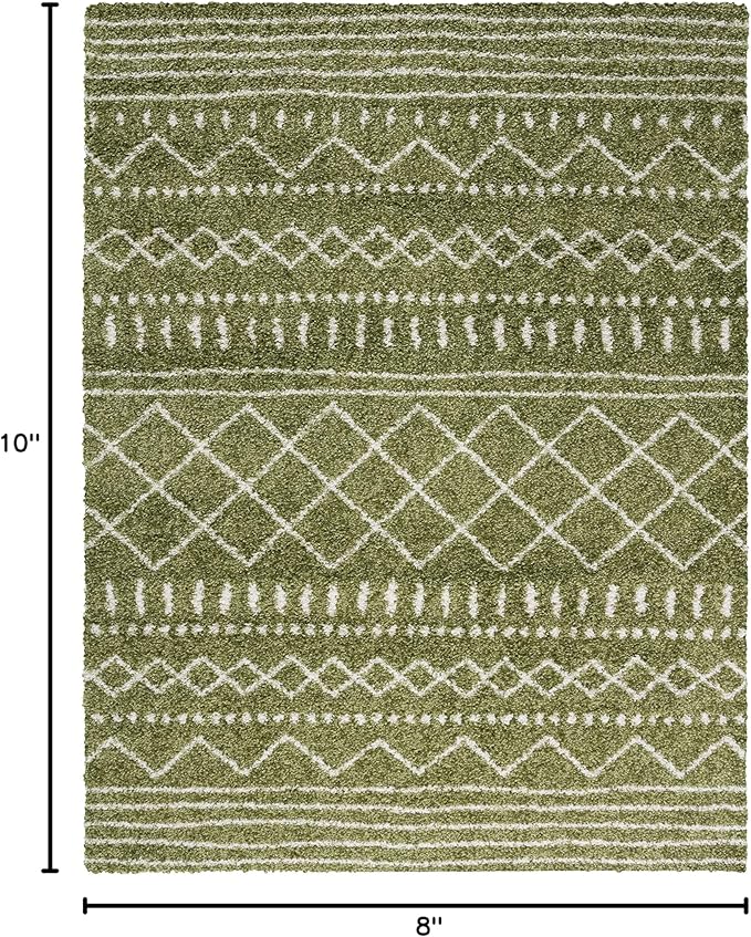 SAFAVIEH Area Rug 8x10 - Arizona Shag Collection - Large - Green & Ivory, Moroccan Design, Non-Shedding & Easy Cleaning, Ultra Plush Thick Pile, Ideal for Living Room, Bedroom, Dining Space (ASG741X)