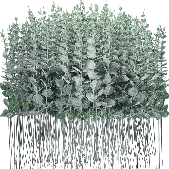 300 Pcs Eucalyptus Stems Faux Greenery Artificial Eucalyptus Leaves Eucalyptus Decor Greenery Stems Faux Greenery Branches for Wedding Centerpiece Flowers Bouquet Farmhouse Home Decor (Dark Green)