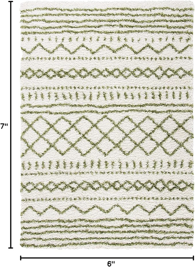 SAFAVIEH Arizona Shag Collection Area Rug - 5'1" x 7'6", Ivory & Green, Moroccan Design, Non-Shedding & Easy Care, 1.6-inch Thick Ideal for High Traffic Areas in Living Room, Bedroom (ASG741Y)