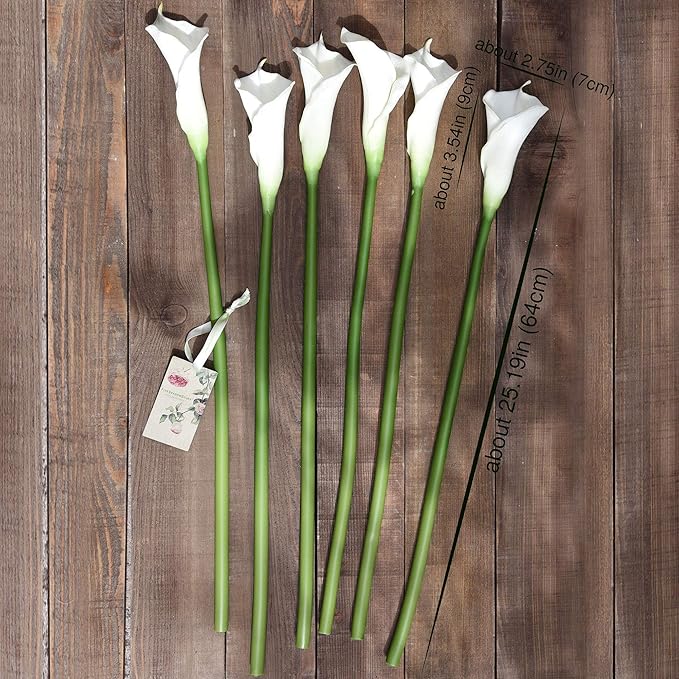 FiveSeasonStuff Real Touch Calla Lily Artificial Flowers, Wedding Bridal Floral Arrangements (25'' 6 Long Stems, Spring White)