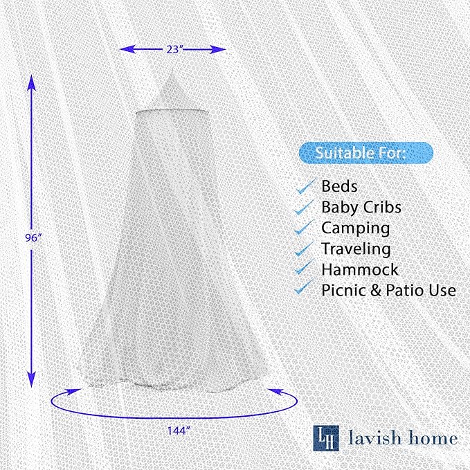 Trademark Global Mosquito Repelling Net for Beds, Hammocks, and Cribs - Insect Protection Hanging Canopy for Camping with Large Screen Opening by Lavish Home - 75-31215 , White