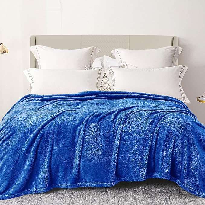 Exclusivo Mezcla Plush Fuzzy Fleece Bed Blanket Twin Size, Super Soft, Fluffy and Warm Blankets, Suitable for All Seasons (Cobalt Blue, 90x66 Inches)