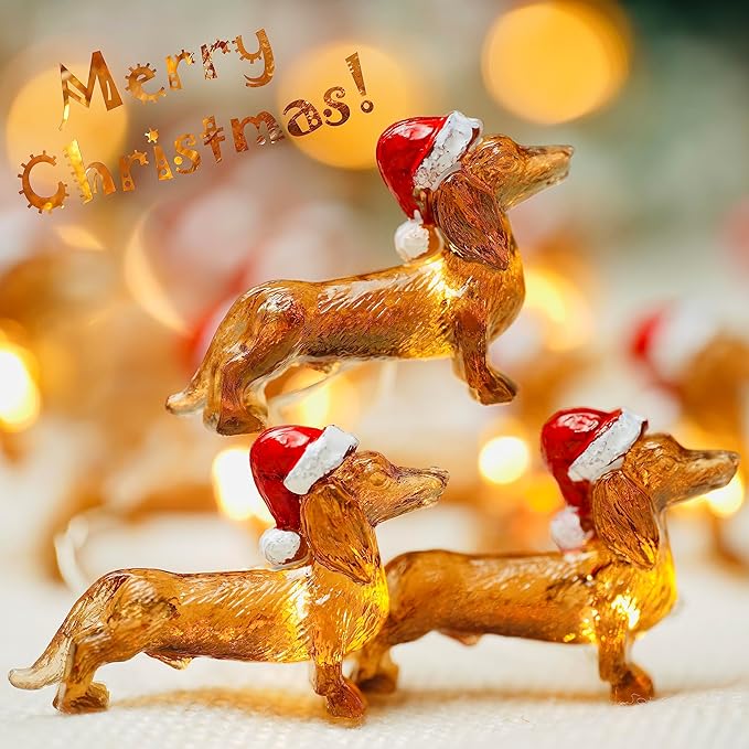BOHON Dachshund Christmas Lights 10ft 30 LEDs Weiner Dog Christmas Decorations Fairy String Lights Battery Operated Dachshund Gift for Indoor Party Tree Puppy Pet Themed Ornament with Remote