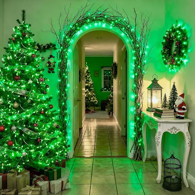 JMEXSUSS 33ft 100 LED Green Battery Operated Lights with Remote, Green Christmas Lights Battery Operated, Christmas String Light Indoor Outdoor for Tree House Yard Xmas Decor