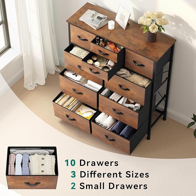 YITAHOME Dresser with 9 Drawers - Fabric Storage Tower, Organizer Unit for Bedroom, Living Room, Hallway, Closets - Sturdy Steel Frame, Wooden Top & Easy Pull Fabric Bins (Dark Grey)