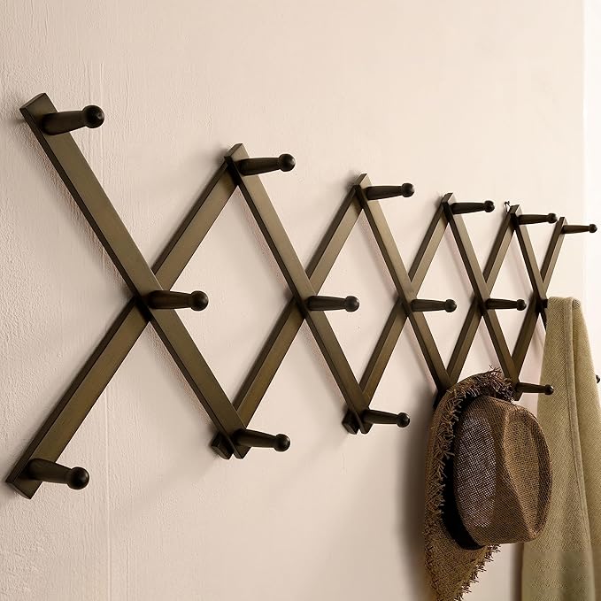 SKOLOO Hat Rack for Wall with 17 Hooks, Solid Wooden, Modern, Expandable Coat Rack Wall Mount for Coats, Hats, Bags, Baseball Caps, Dark Walnut Color