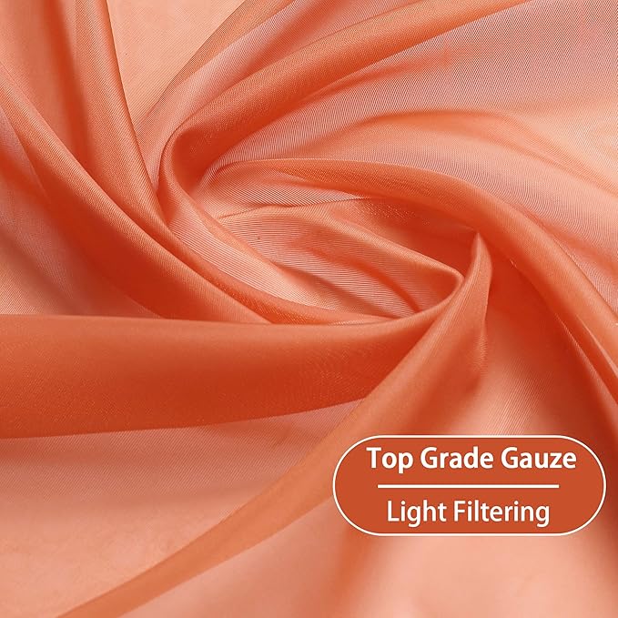 KEQIAOSUOCAI Burnt Orange Sheer Curtains - Grommet Voile Sheer Drapes Airy Curtain Panels with Light Filtering Window Treatment for Girl's Bedroom(2 Pieces,54 Wide x 63 Long inches)