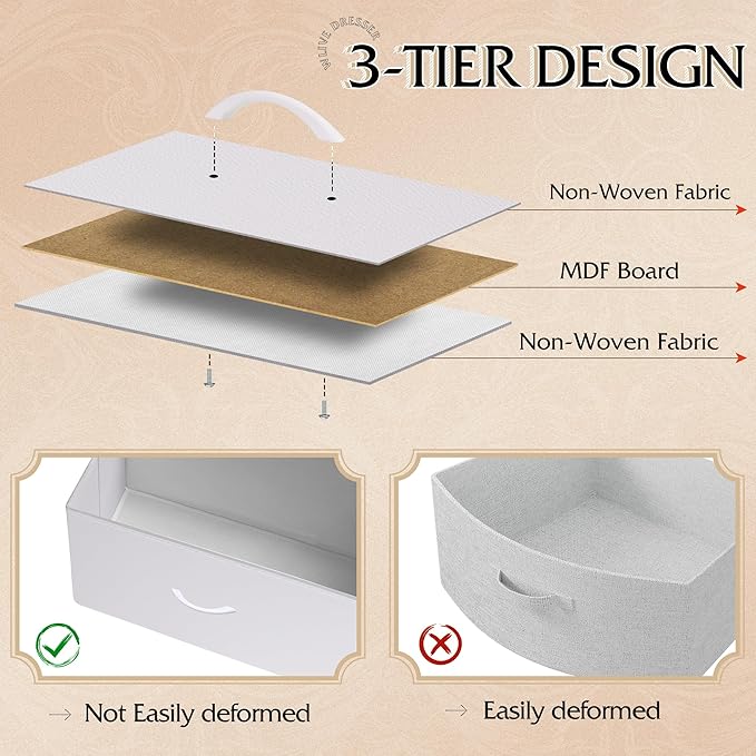 WLIVE Fabric Dresser for Bedroom, Tall Dresser with 8 Drawers, Storage Tower with Fabric Bins, Double Dressers, Chest of Drawers for Closet, Playroom, Dormitory, White